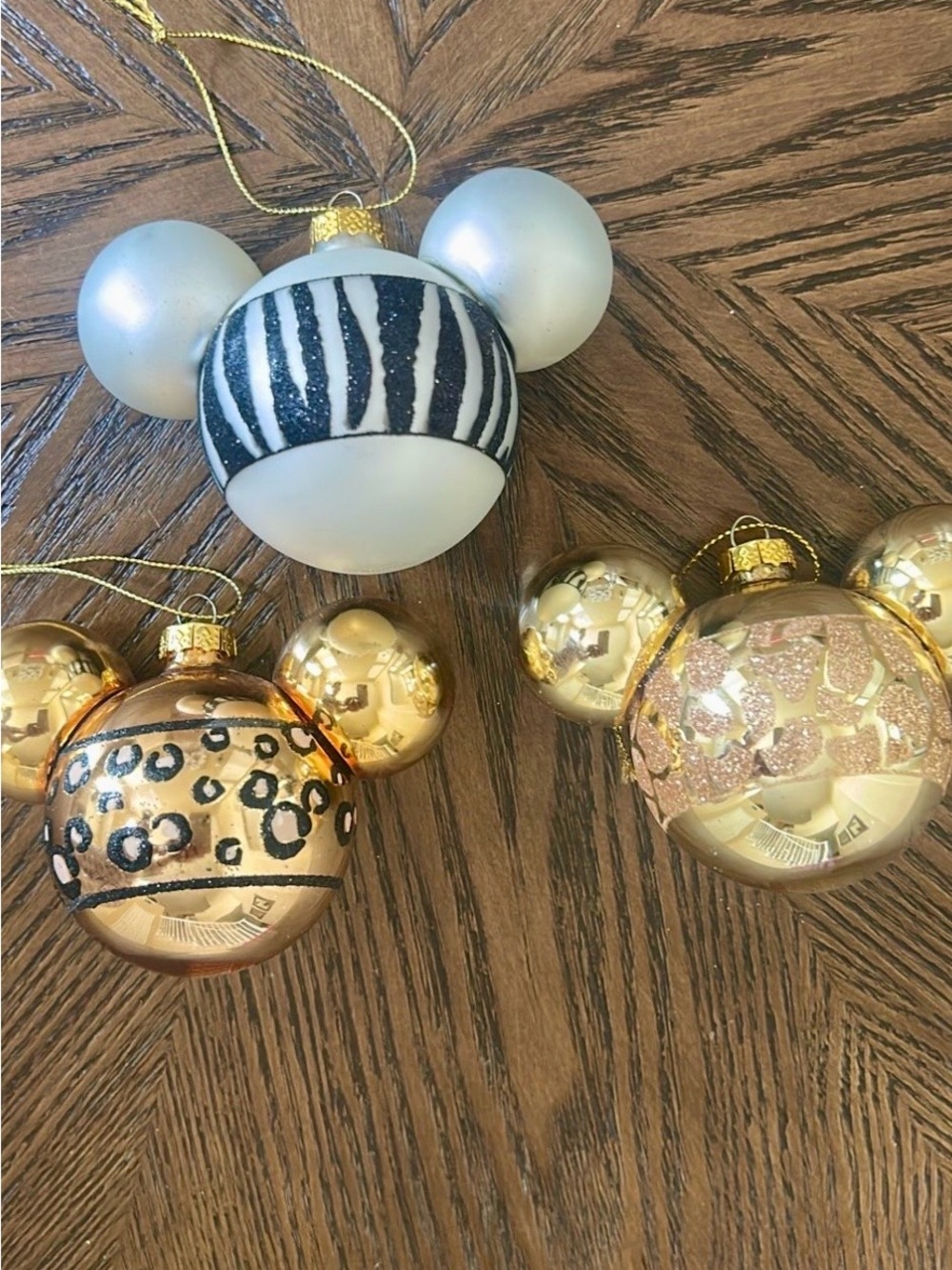 Disney Mouse-Shaped Holiday Ornaments - White, Gold, Black